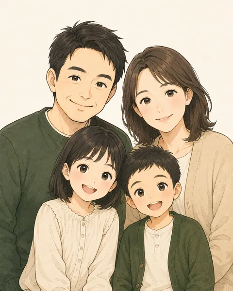 80点LIFEの4人家族のイラスト